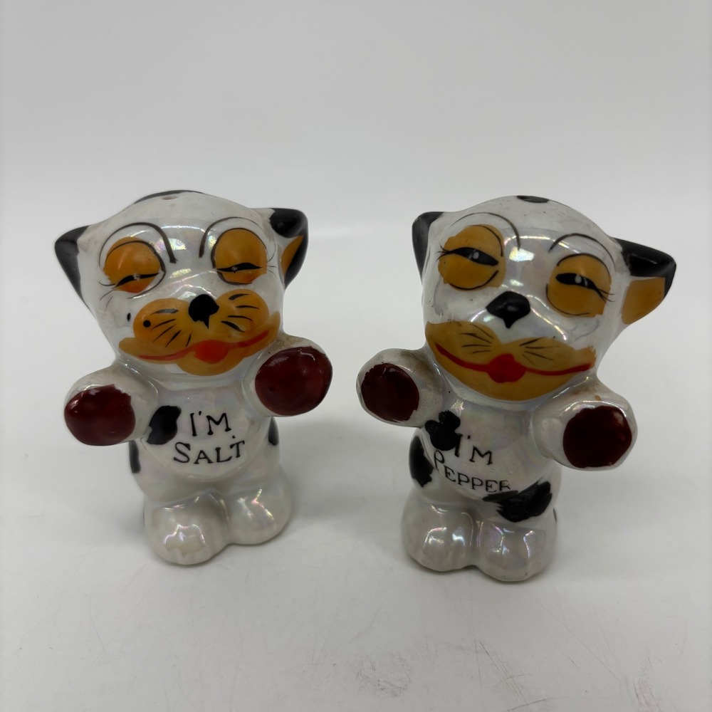 Vintage Anthropomorphic Dog Salt and Pepper Shakers Made in Japan Pearlescent